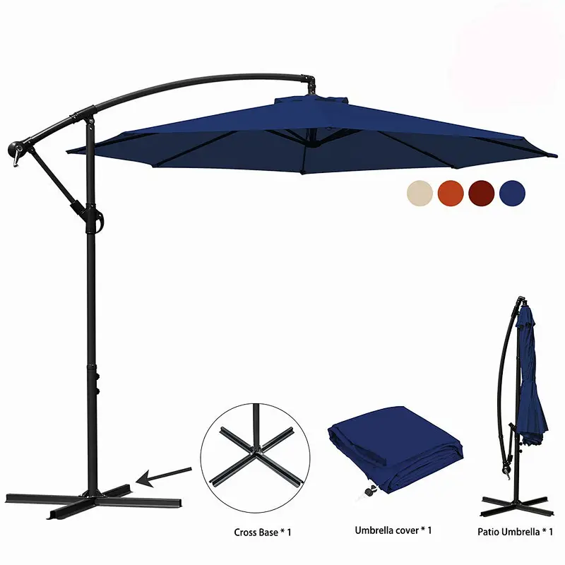 OUTDOOR 3M Cantilever Parasol with Crank Handle & Tilt Function Garden Parasol Hanging Umbrella
