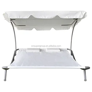2-Persons Double Lounge bed with Canopy Sunbed with 2 Pillows Outdoor Garden Backyard Patio