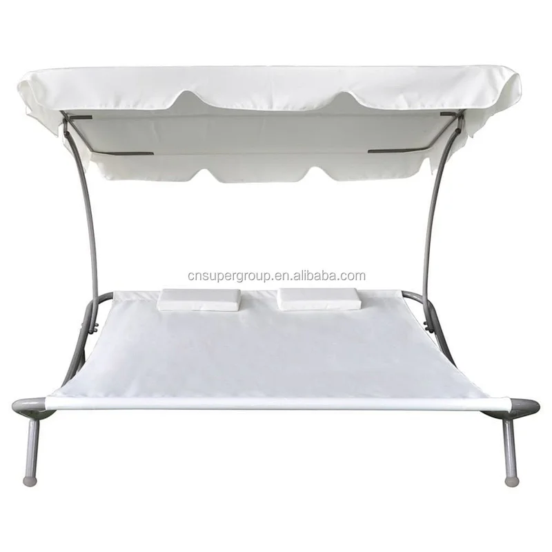 2-Persons Double Lounge bed with Canopy Sunbed with 2 Pillows Outdoor Garden Backyard Patio