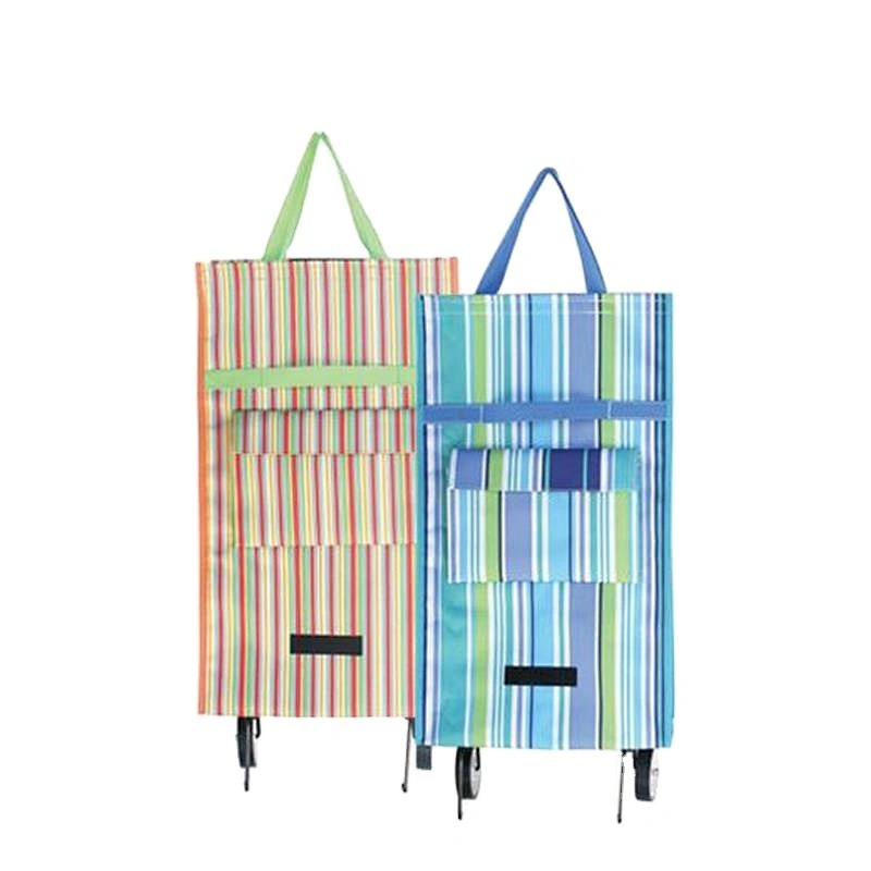 Wholesale wheeled folding foldable market vegetable shopping trolley bag with 2 wheels