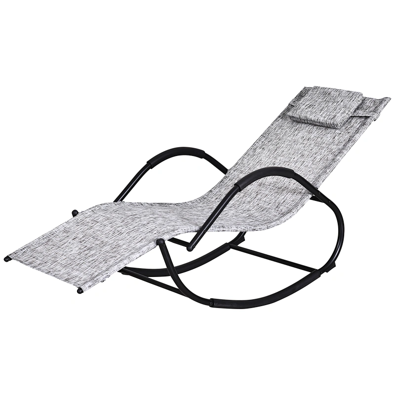 Steel Frame Zero Gravity Rocking Lounge Chair w/ Pillow Black