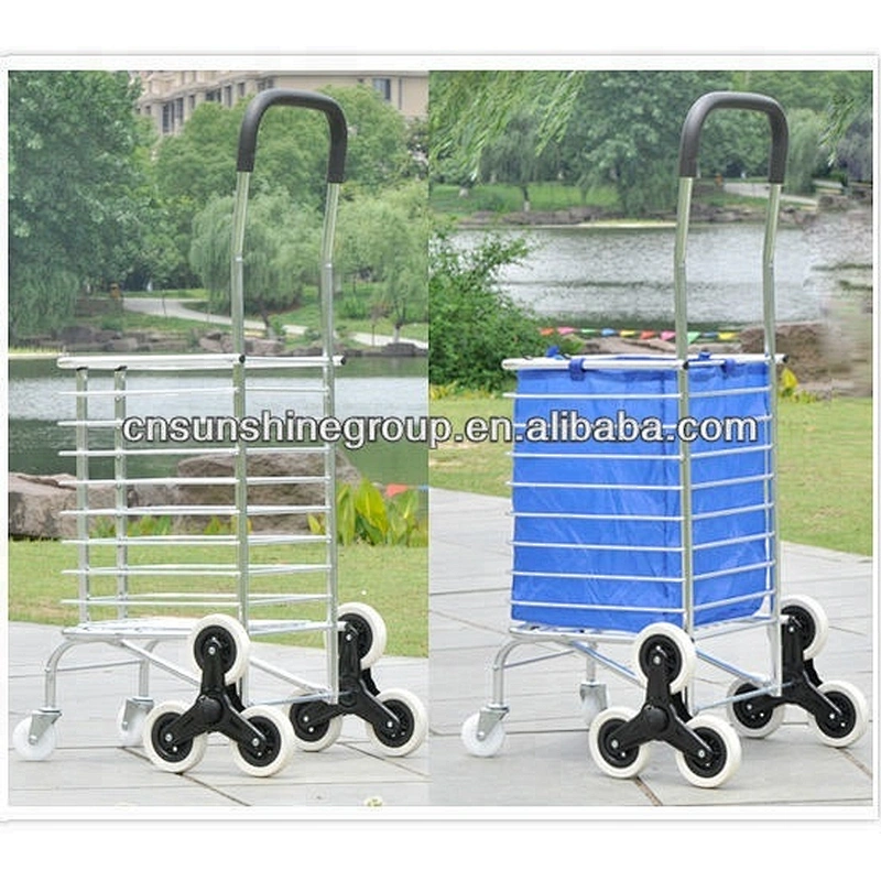 Aluminum folding hand travel luggage trolley cart with wheels, Folding Collapsible Storage Trolley Cart Shopping Crate