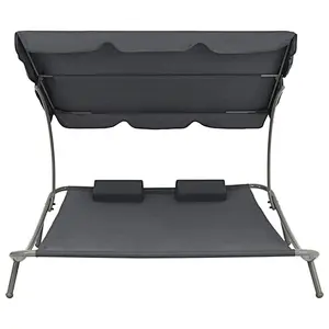 Outdoor Garden Lounge Chaise Portable Double Patio Hammock Bed 2-Persons Loungebed with Canopy and 2 Pillows Sunbed