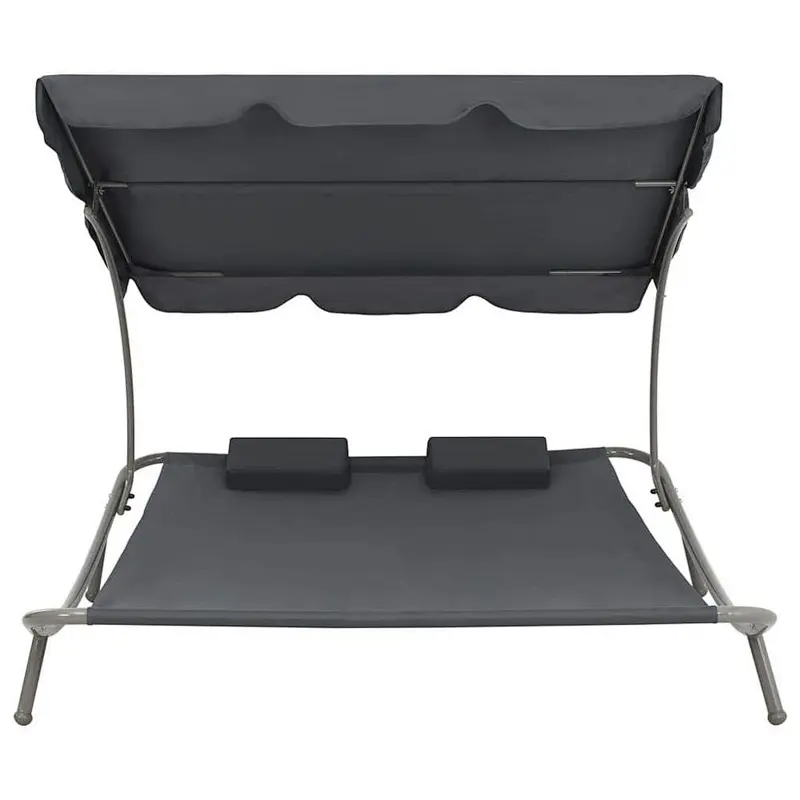 Outdoor Garden Lounge Chaise Portable Double Patio Hammock Bed 2-Persons Loungebed with Canopy and 2 Pillows Sunbed