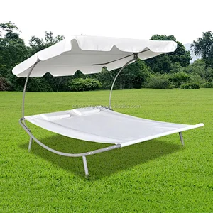 2-Persons Double Lounge bed with Canopy Sunbed with 2 Pillows Outdoor Garden Backyard Patio