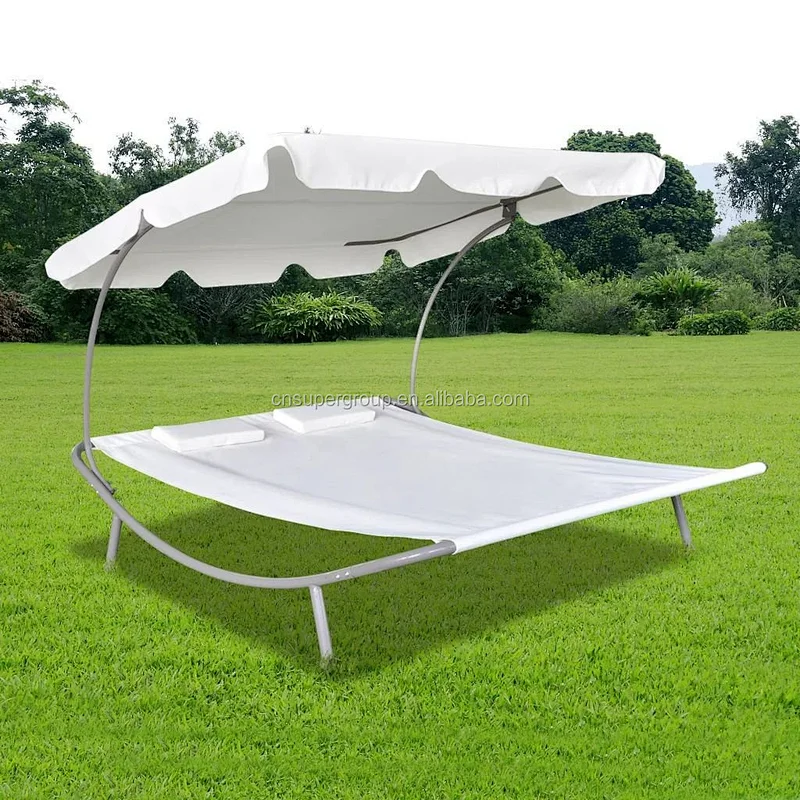 2-Persons Double Lounge bed with Canopy Sunbed with 2 Pillows Outdoor Garden Backyard Patio