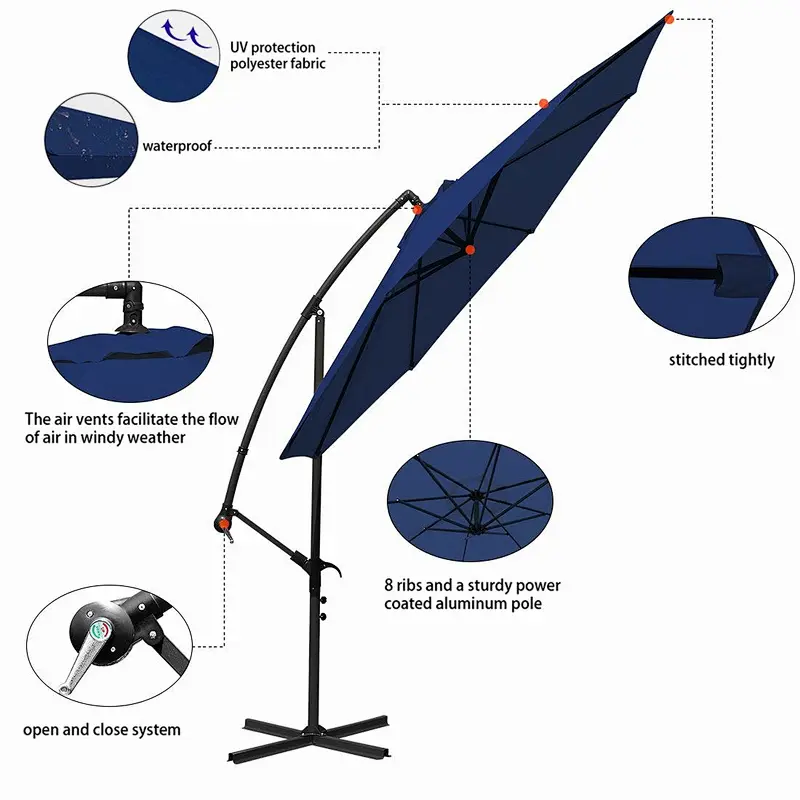 OUTDOOR 3M Cantilever Parasol with Crank Handle & Tilt Function Garden Parasol Hanging Umbrella