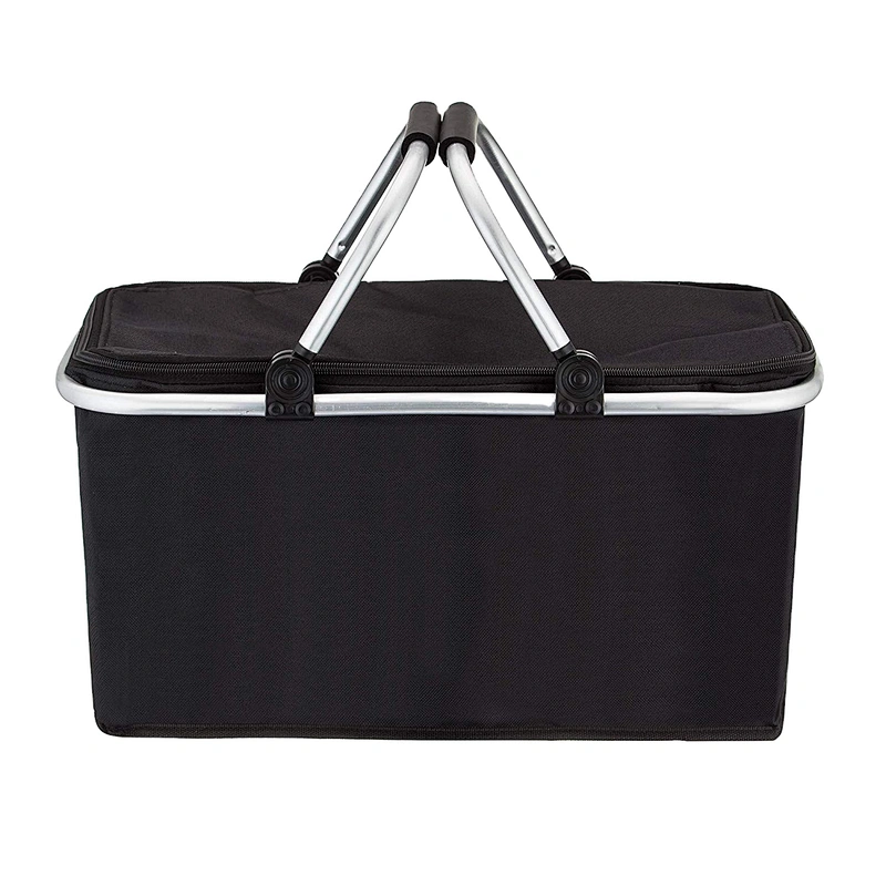 Wholesale supermarket travel fabric foldable picnic cooler shopping picnic basket