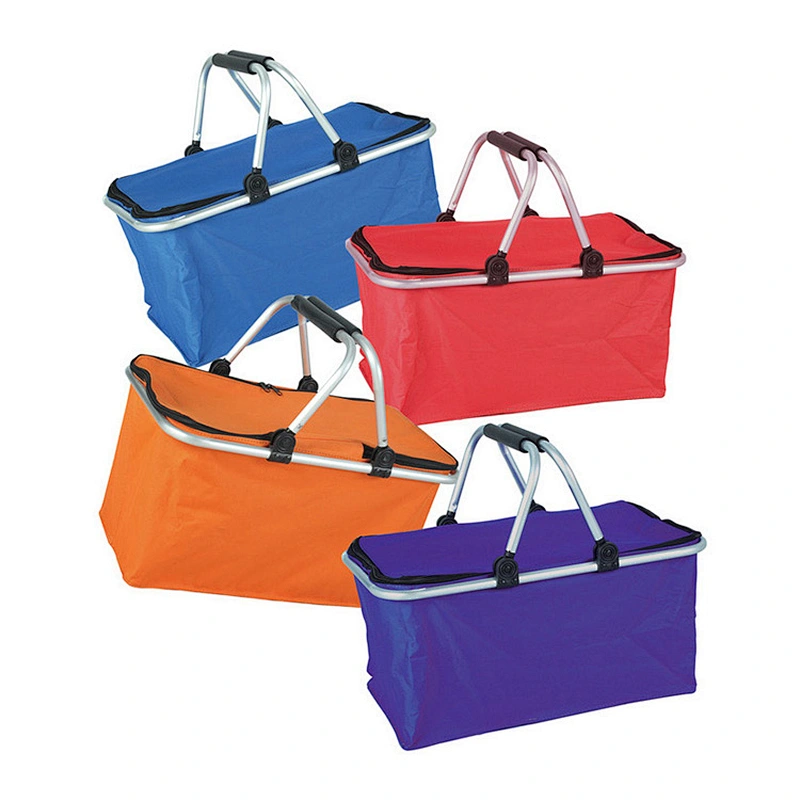 Wholesale supermarket travel fabric foldable picnic cooler shopping picnic basket