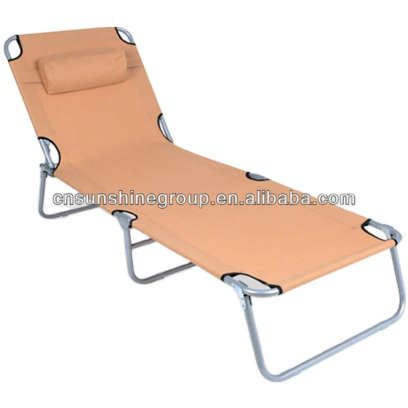 Outdoor Iron bed with pillow Lightweight beach Folding Camp Cot