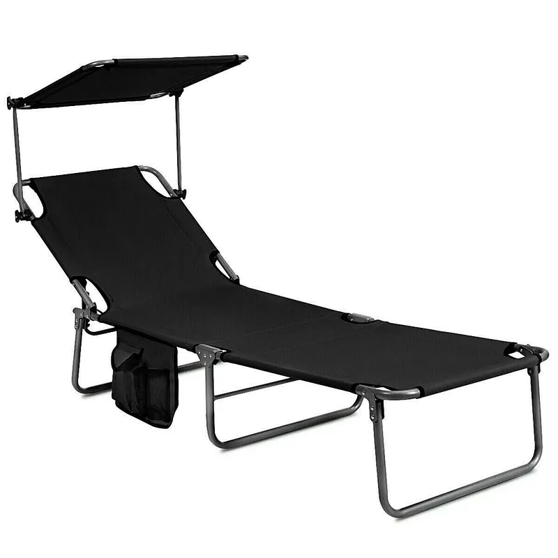 Outdoor Iron bed with pillow Lightweight beach Folding Camp Cot