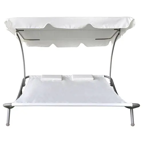 Outdoor Garden Lounge Chaise Portable Double Patio Hammock Bed 2-Persons Loungebed with Canopy and 2 Pillows Sunbed