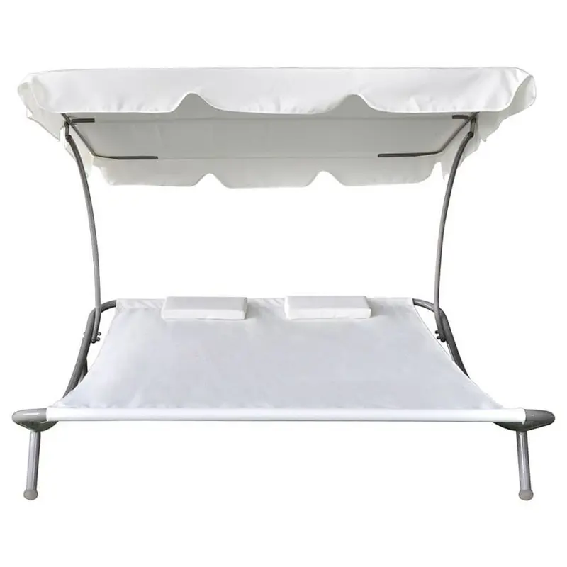 Outdoor Garden Lounge Chaise Portable Double Patio Hammock Bed 2-Persons Loungebed with Canopy and 2 Pillows Sunbed