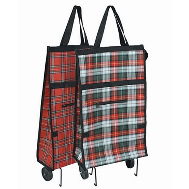Wholesale wheeled folding foldable market vegetable shopping trolley bag with 2 wheels