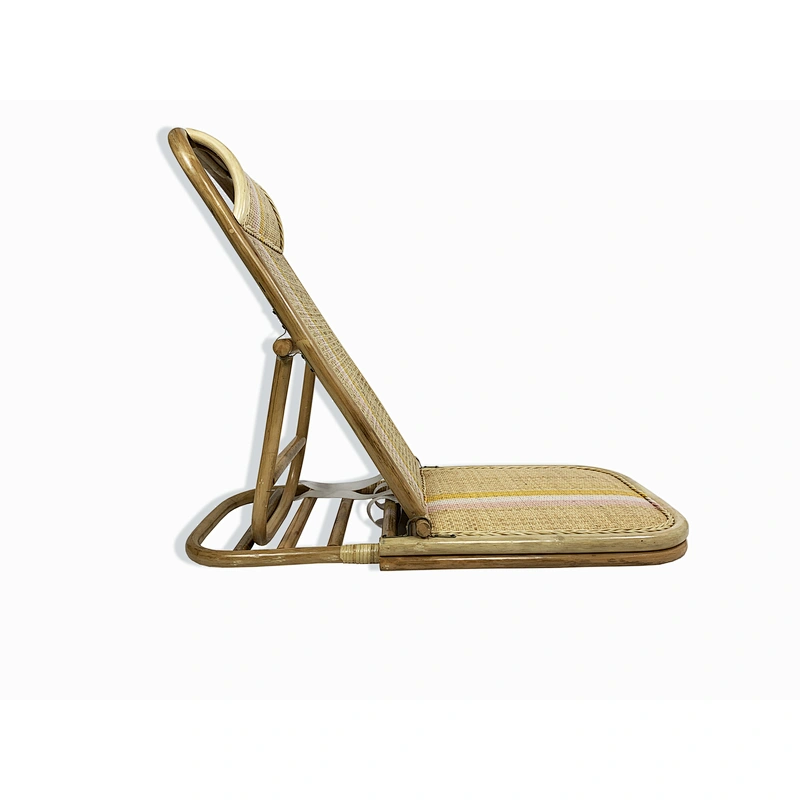 Outdoor natural handwoven folding recliner lounger rattan beach chair
