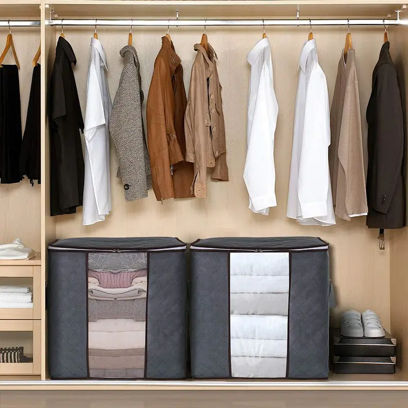 Non-woven Clothes Storage Bag Organizer with Reinforced Handle Thick Fabric Blankets Bedding Foldable with Sturdy Zipper