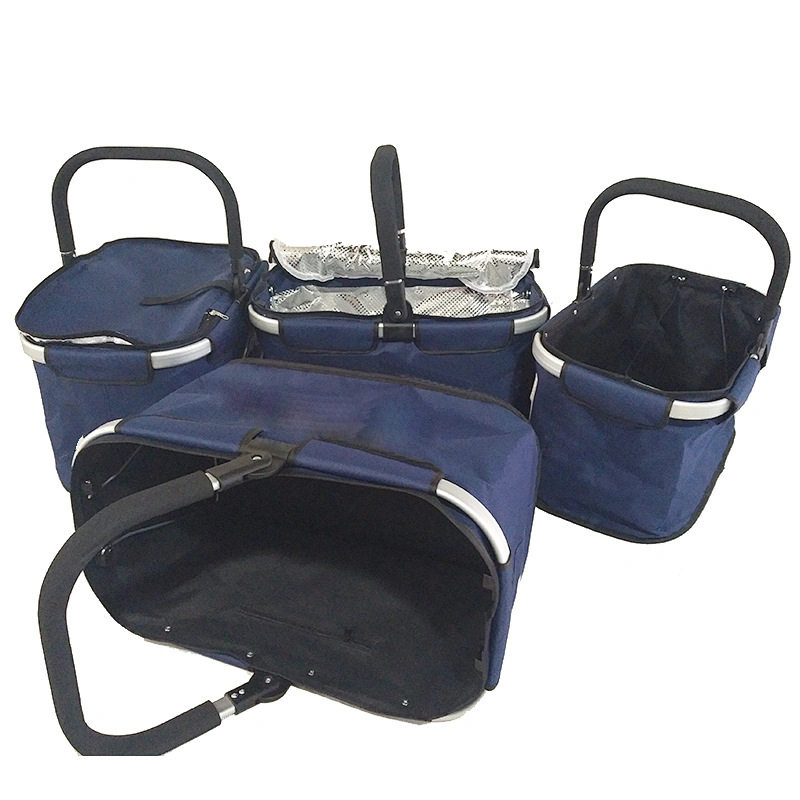 Portable folding shopping baskets with aluminium handle for sale collapsible picnic shopping basket