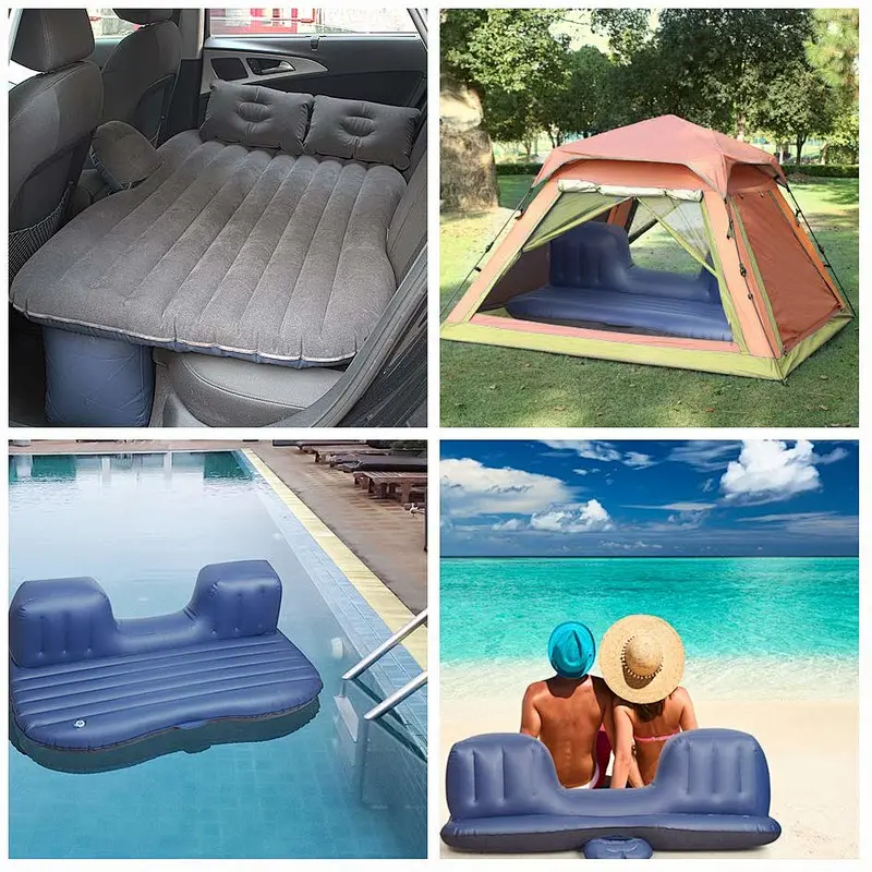 Backseat Inflatable Car SUV Air Mattress with 2 Pillows, Universal Blow Up Car Air Travel Bed, Flocking Surface, Waterproof