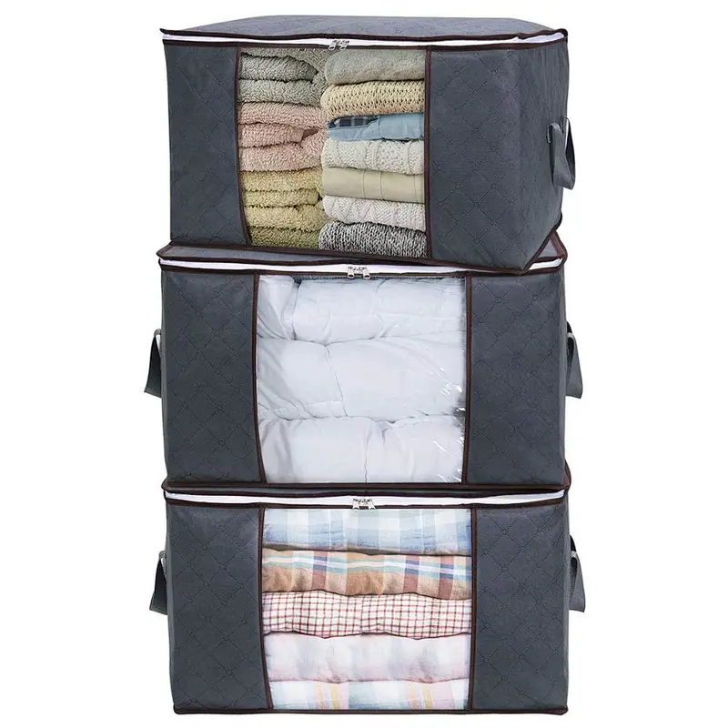 Non-woven Clothes Storage Bag Organizer with Reinforced Handle Thick Fabric Blankets Bedding Foldable with Sturdy Zipper