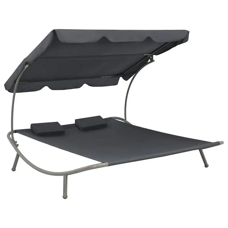 Outdoor Garden Lounge Chaise Portable Double Patio Hammock Bed 2-Persons Loungebed with Canopy and 2 Pillows Sunbed