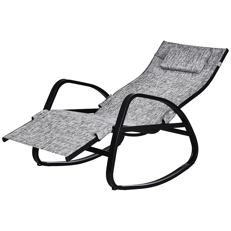 Supergroup Steel Frame Zero Gravity Rocking Lounge Chair w/ Pillow Black