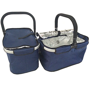 Portable folding shopping baskets with aluminium handle for sale collapsible picnic shopping basket