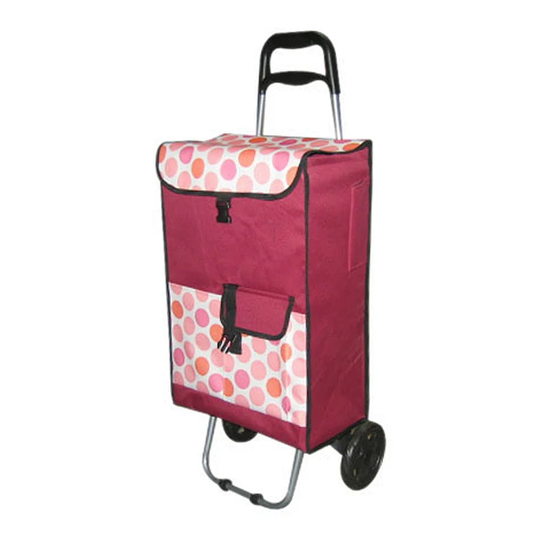 Wholesale wheeled folding foldable market vegetable shopping trolley bag with 2 wheels