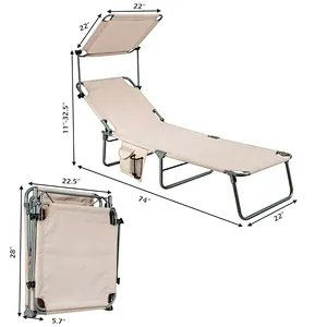 Outdoor Iron bed with pillow Lightweight beach Folding Camp Cot