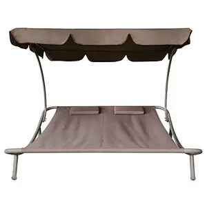 Outdoor Garden Lounge Chaise Portable Double Patio Hammock Bed 2-Persons Loungebed with Canopy and 2 Pillows Sunbed