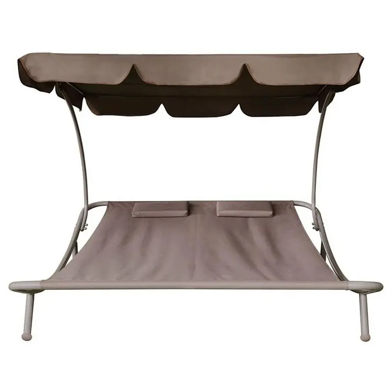 Outdoor Garden Lounge Chaise Portable Double Patio Hammock Bed 2-Persons Loungebed with Canopy and 2 Pillows Sunbed
