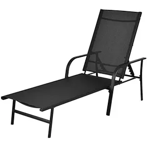 Armrest Pool Chaise Lounge Chair Patio Furniture with 5 Position Adjustable poolside Back 250lbs Capacity
