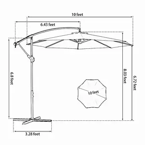 OUTDOOR 3M Cantilever Parasol with Crank Handle & Tilt Function Garden Parasol Hanging Umbrella