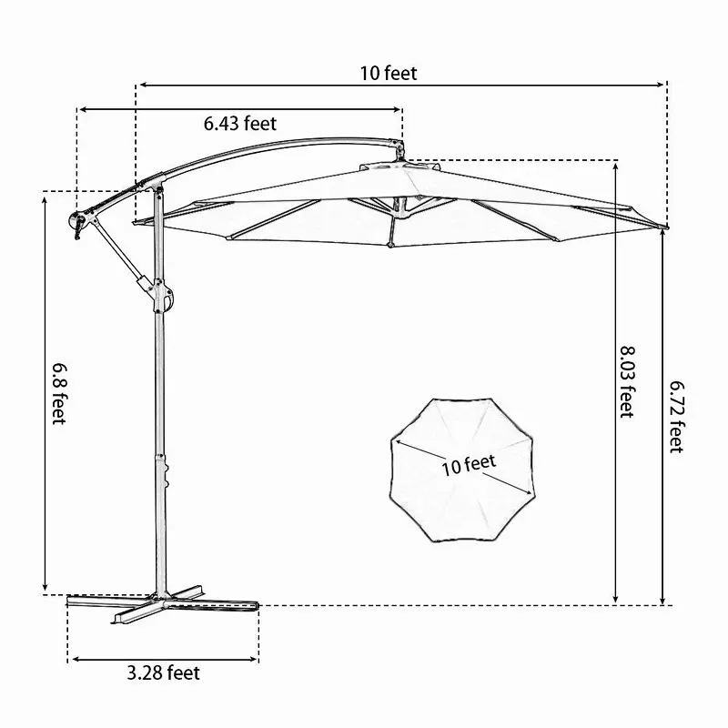 OUTDOOR 3M Cantilever Parasol with Crank Handle & Tilt Function Garden Parasol Hanging Umbrella