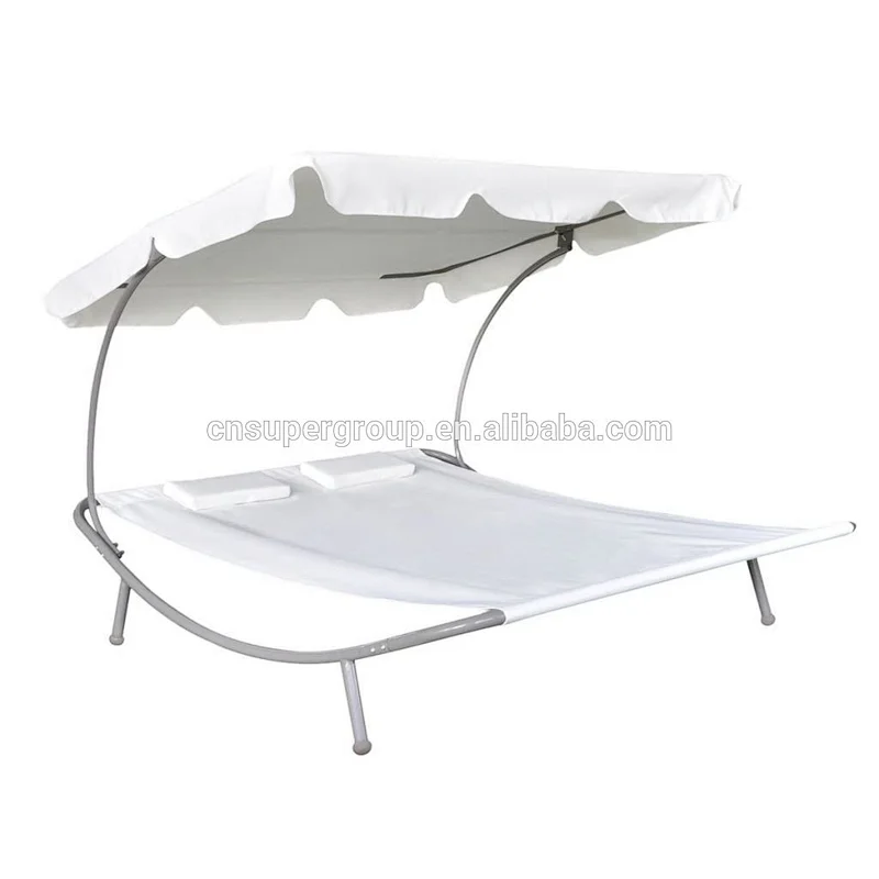 2-Persons Double Lounge bed with Canopy Sunbed with 2 Pillows Outdoor Garden Backyard Patio