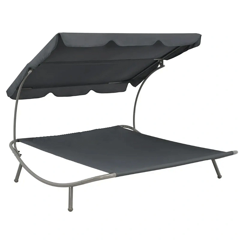 Outdoor Garden Lounge Chaise Portable Double Patio Hammock Bed 2-Persons Loungebed with Canopy and 2 Pillows Sunbed