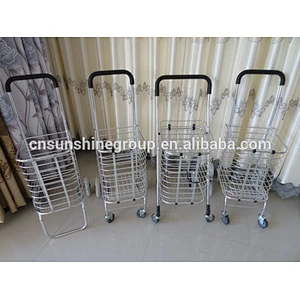 Aluminum warehouse trolley,Folding supermarket shopping basket with wheels
