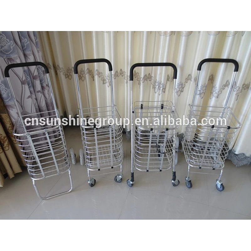 Aluminum warehouse trolley,Folding supermarket shopping basket with wheels