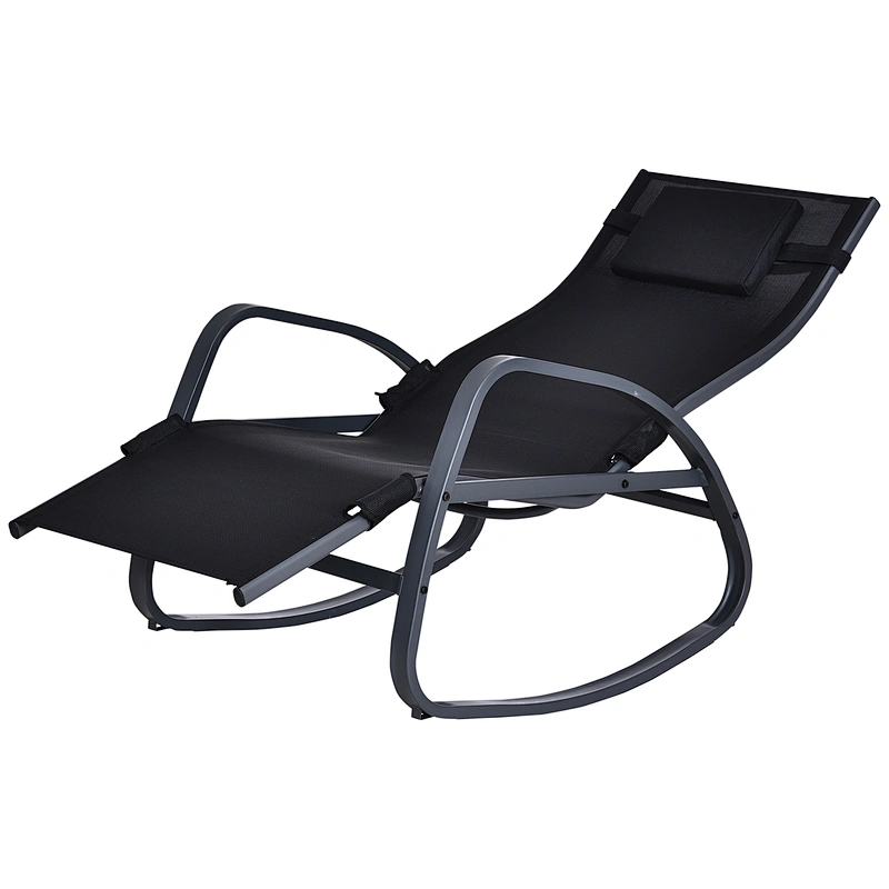 Supergroup Steel Frame Zero Gravity Rocking Lounge Chair w/ Pillow Black