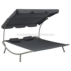 2-Persons Double Lounge bed with Canopy Sunbed with 2 Pillows Outdoor Garden Backyard Patio
