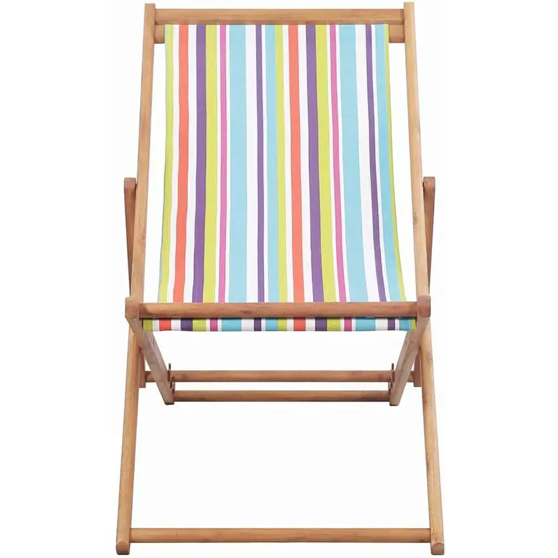 Outdoor Patio Lounge Folding Beach Fabric Balcony Recliner and Wooden Frame Chair