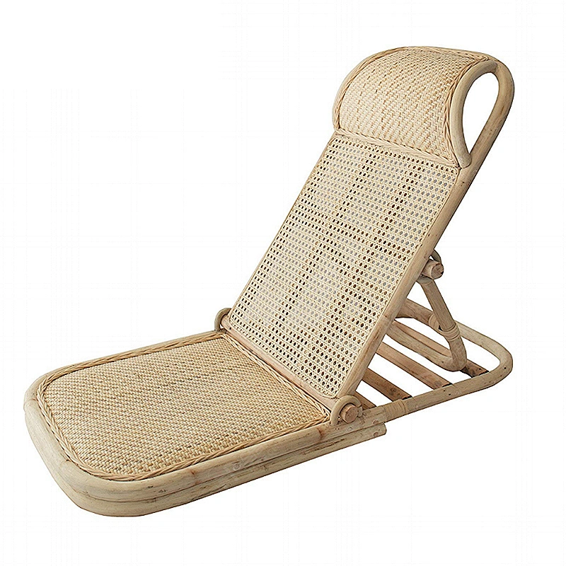 Outdoor natural handwoven folding recliner lounger rattan beach chair