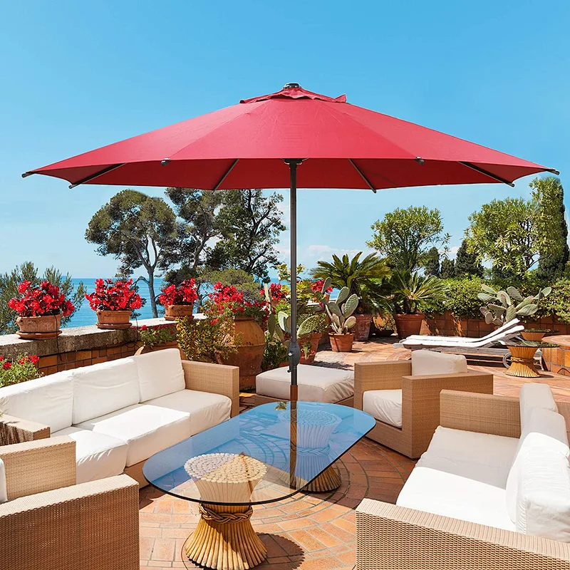 9 Feet Patio Outdoor  Umbrella with 8 Sturdy Ribs Hanging Tilt Lawn  Umbrella