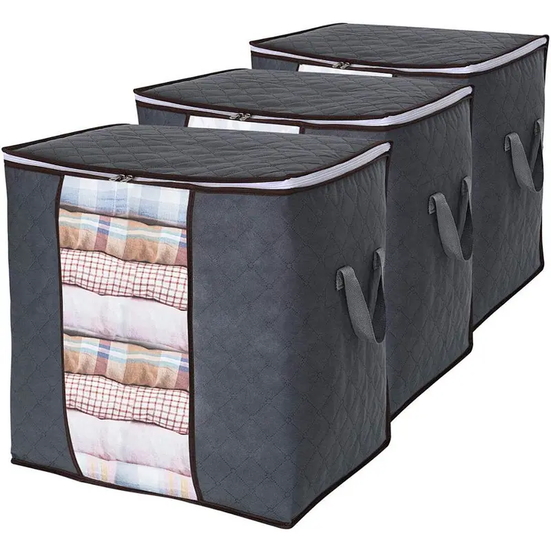 Non-woven Clothes Storage Bag Organizer with Reinforced Handle Thick Fabric Blankets Bedding Foldable with Sturdy Zipper
