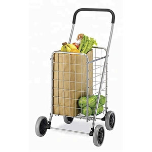 Aluminum folding hand travel luggage trolley cart with wheels, Folding Collapsible Storage Trolley Cart Shopping Crate