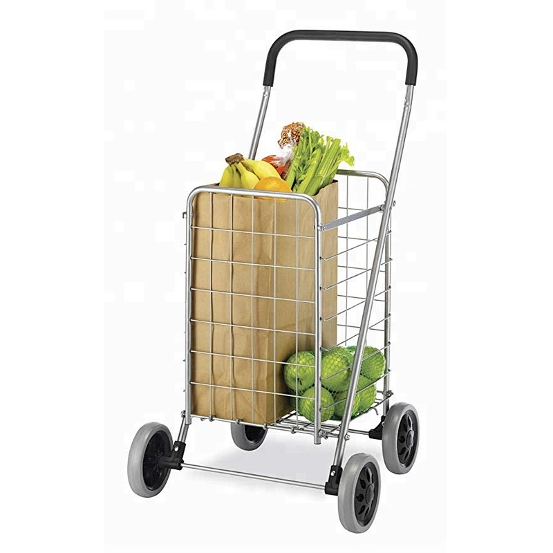 Aluminum folding hand travel luggage trolley cart with wheels, Folding Collapsible Storage Trolley Cart Shopping Crate