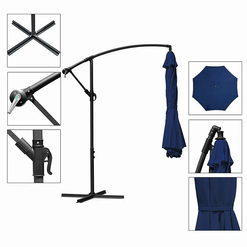 OUTDOOR 3M Cantilever Parasol with Crank Handle & Tilt Function Garden Parasol Hanging Umbrella