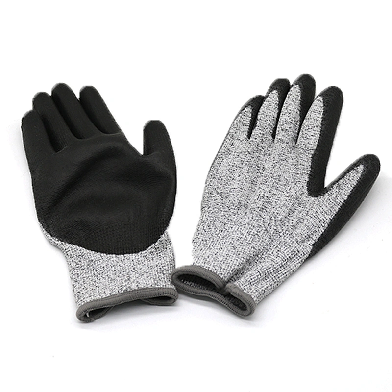 Factory Price Anti Cut Level 5 Hand Protection Safety Gloves Abrasion Resistant Guantes With Black PU Coated On Palm