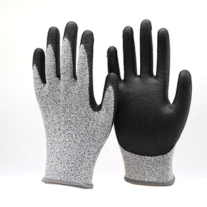 Factory Price Anti Cut Level 5 Hand Protection Safety Gloves Abrasion Resistant Guantes With Black PU Coated On Palm