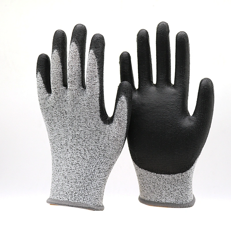Factory Price Anti Cut Level 5 Hand Protection Safety Gloves Abrasion Resistant Guantes With Black PU Coated On Palm