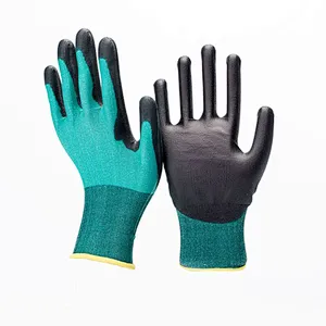 18Gauge Green HPPE Glass Fiber Black PU Coated Cut Resistant Gloves Slash Proof Safety Gloves Anti Cutting Level 3